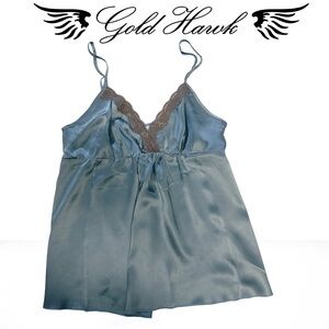NWT Gold Hawk Camisole in Niagara Blue Silk with Lace Trim Size Medium